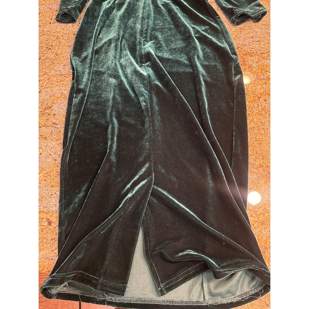 Unique Vintage Emerald Green Velvet Midi Dress 3/4 Sleeve Scoop Neck Size M 6-8 - Picture 8 of 9